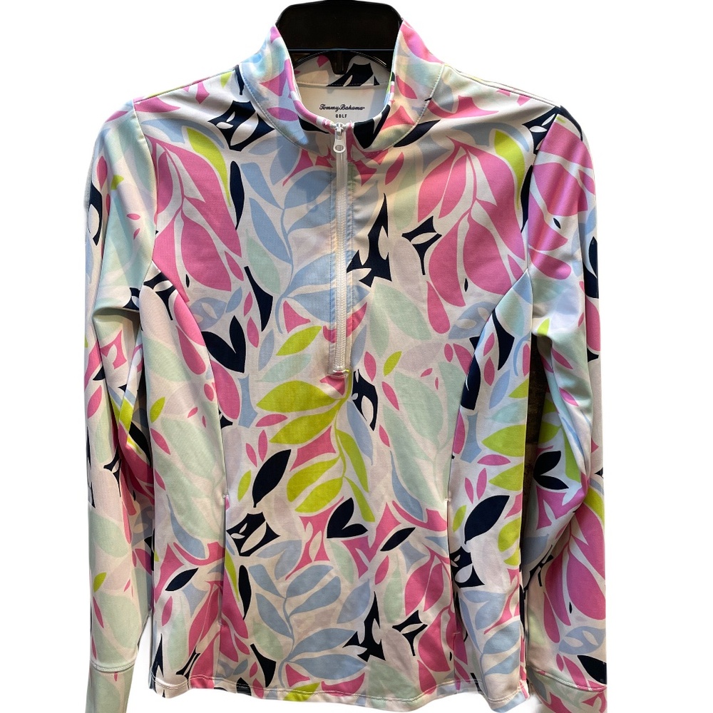 ❤️ TOMMY BAHAMA GOLF QUARTER ZIP 50 UPF VIBRANT FLORAL WOMENS SIZE S
